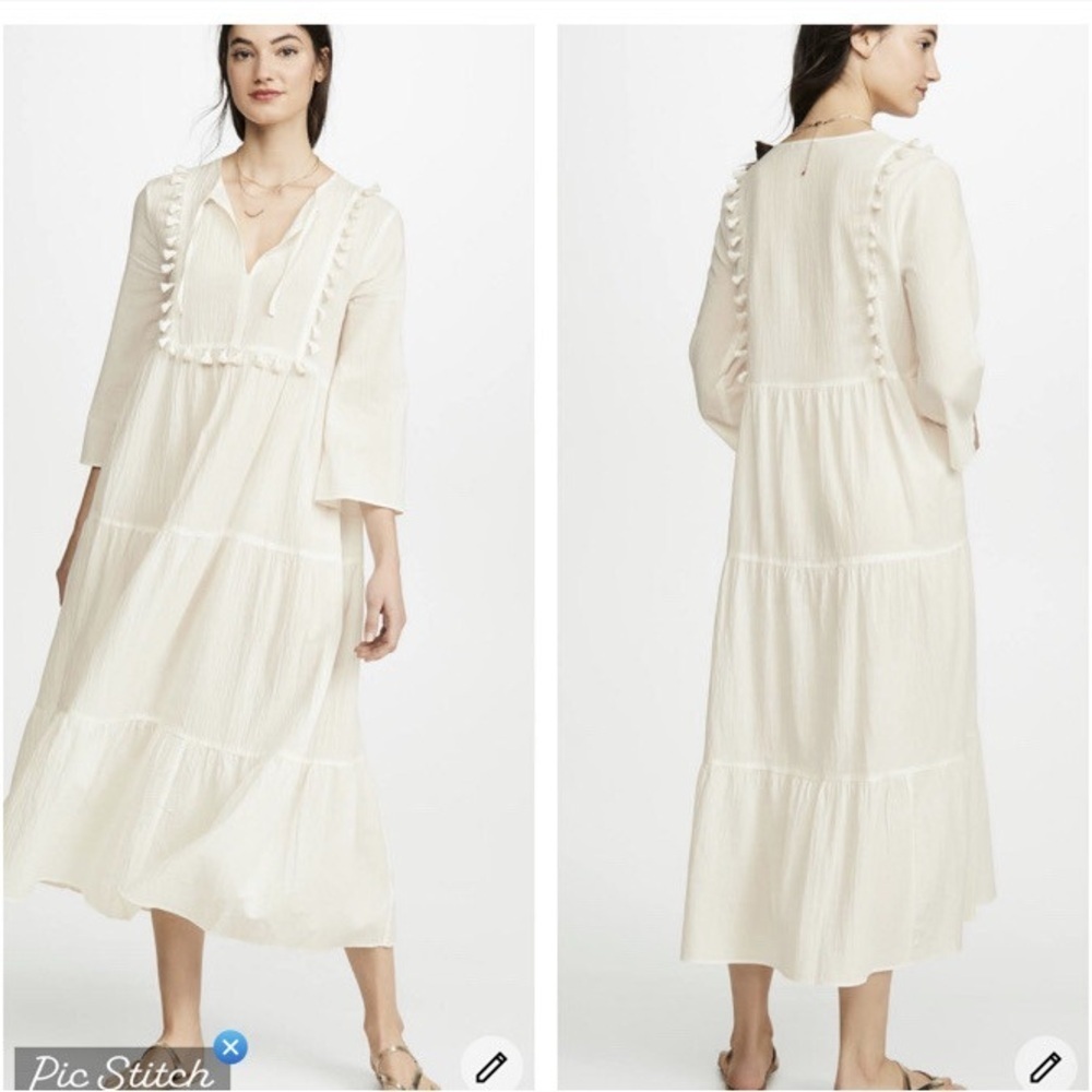 Madewell Laura caftan tried cover up  White Maxi Dress with Tassels - Picture 4 of 7